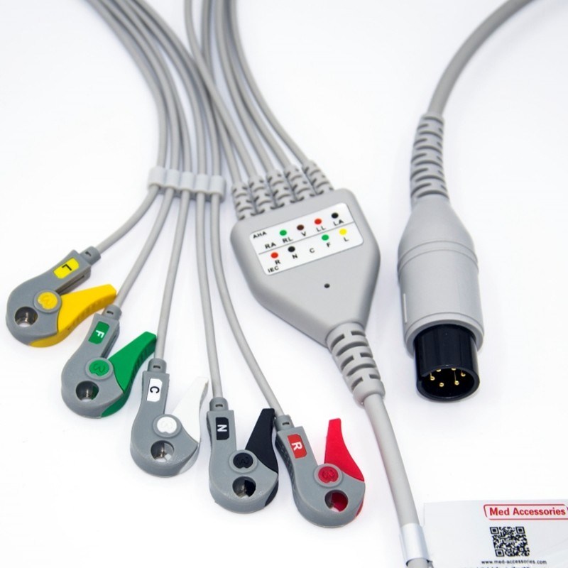 Cable de monitoreo de ECG de BCI Médico 6 pines 5 cables multipropósito tamaño 0.9m