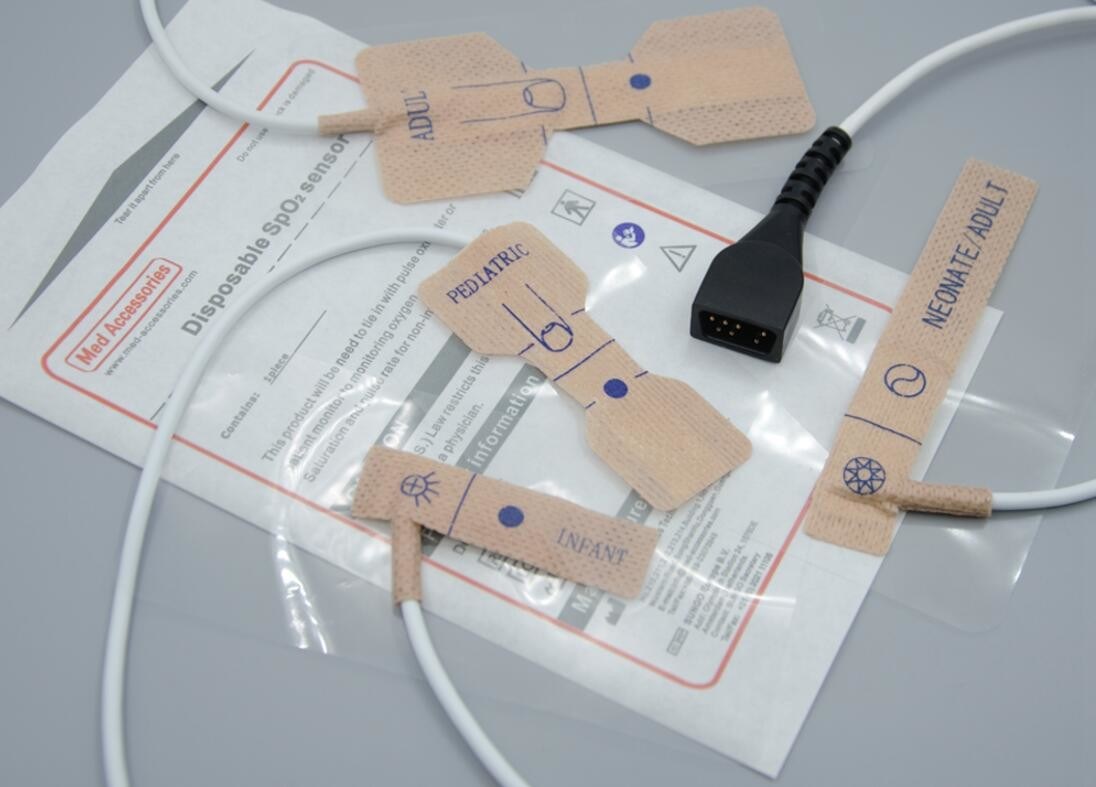 Accesorios médicos de fábrica adhesivo oxímetro de pulso desechable Dedo de la sonda longitud 90cm color blanco