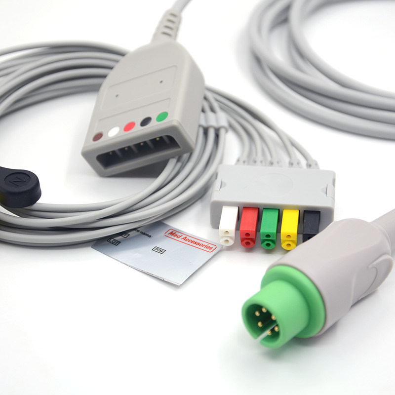 Split 6Pin 5 Leads ECG Monitor Cable Gris Color Látex libre Multi Función