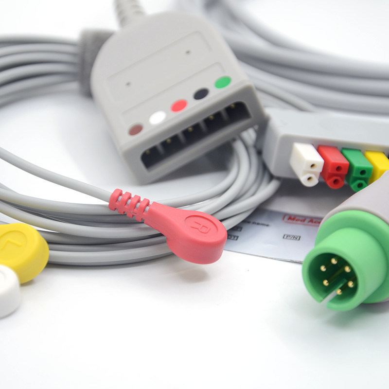 Split 6Pin 5 Leads ECG Monitor Cable Gris Color Látex libre Multi Función
