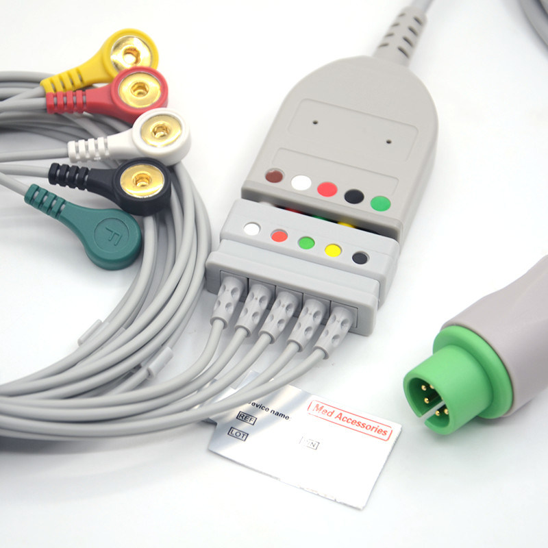 Split 6Pin 5 Leads ECG Monitor Cable Gris Color Látex libre Multi Función