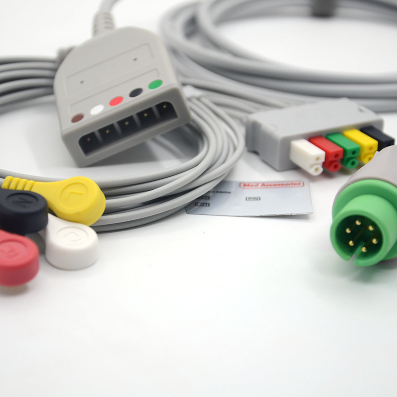 Split 6Pin 5 Leads ECG Monitor Cable Gris Color Látex libre Multi Función
