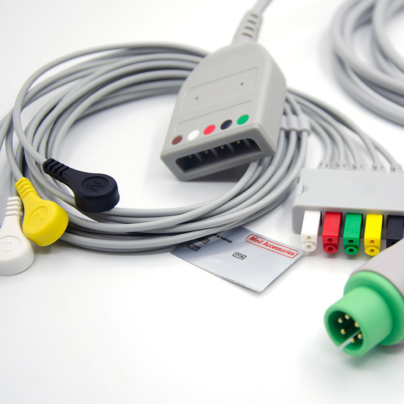 Split 6Pin 5 Leads ECG Monitor Cable Gris Color Látex libre Multi Función