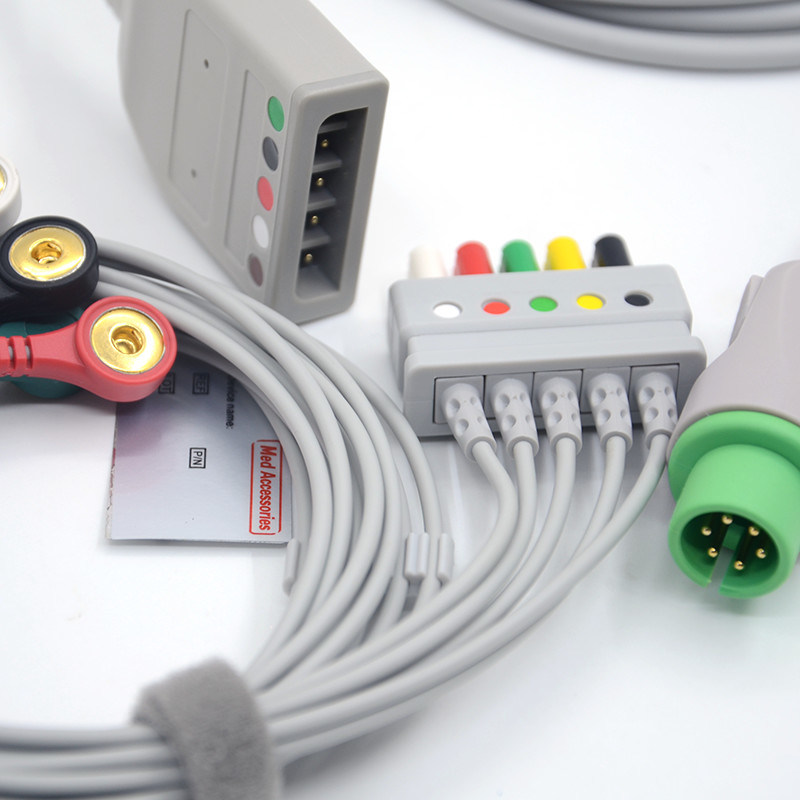 Split 6Pin 5 Leads ECG Monitor Cable Gris Color Látex libre Multi Función