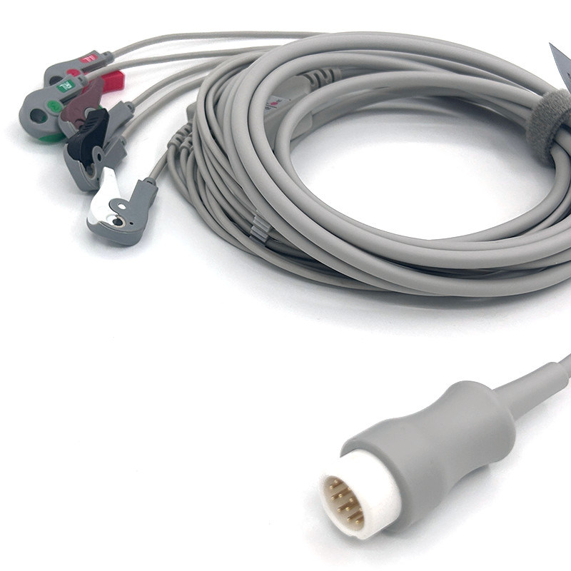 HP 12Pin 5wires de plomo ECG Monitor Cable gris color láser libre de función múltiple