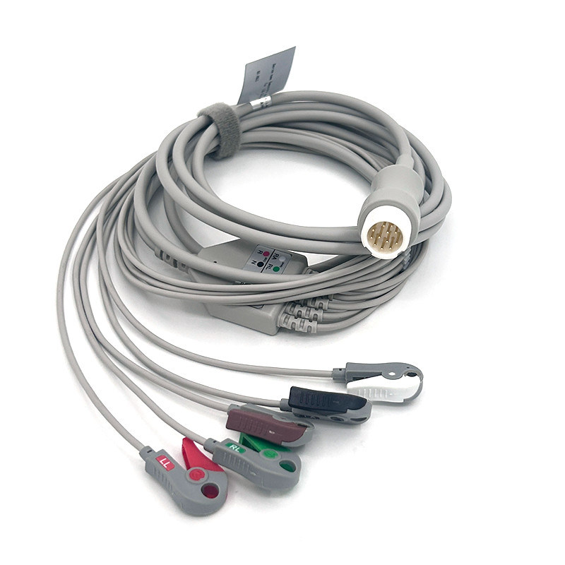 HP 12Pin 5wires de plomo ECG Monitor Cable gris color láser libre de función múltiple