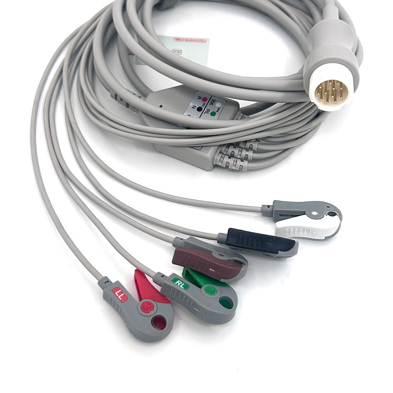 HP 12Pin 5wires de plomo ECG Monitor Cable gris color láser libre de función múltiple