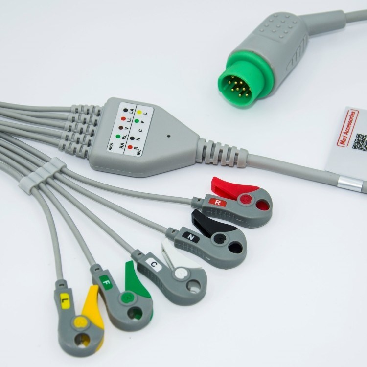 Accesorios de monitoreo de atención médica Biolight ECG Cable de 12 pines 5 leads Grabber End Una pieza 3.4m Tamaño