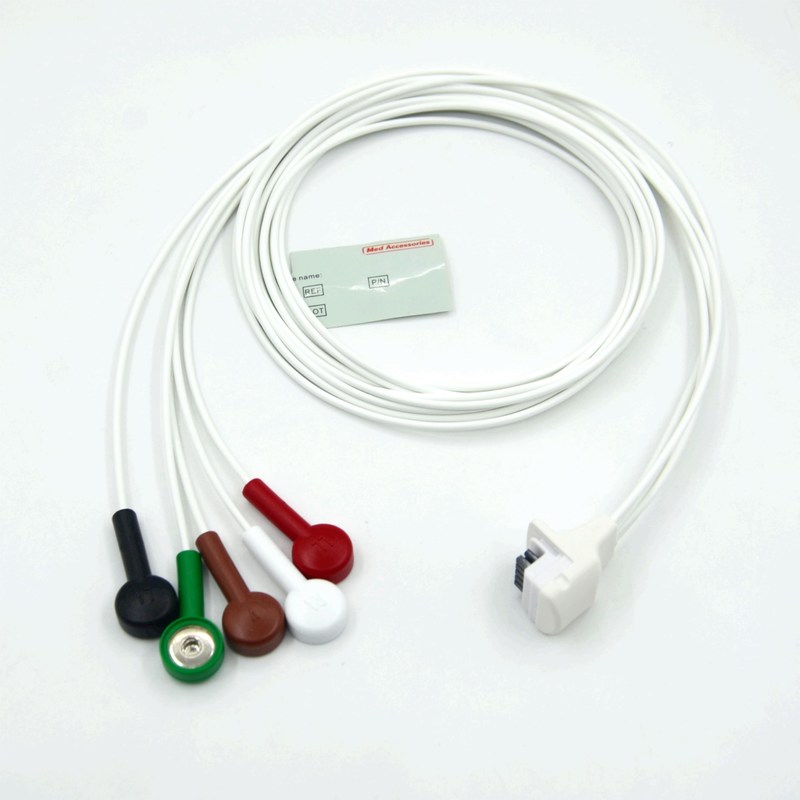 Compatible Mortara H3 Holter Grabadora de ECG Cable de conducción 5 cables de conducción Snap AHA