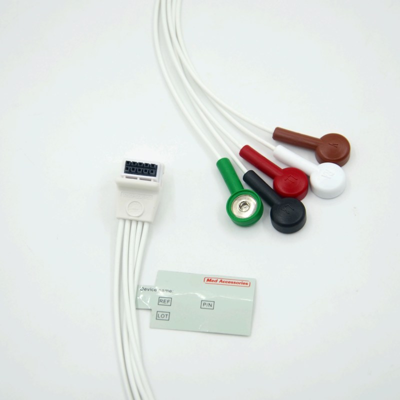 Compatible Mortara H3 Holter Grabadora de ECG Cable de conducción 5 cables de conducción Snap AHA