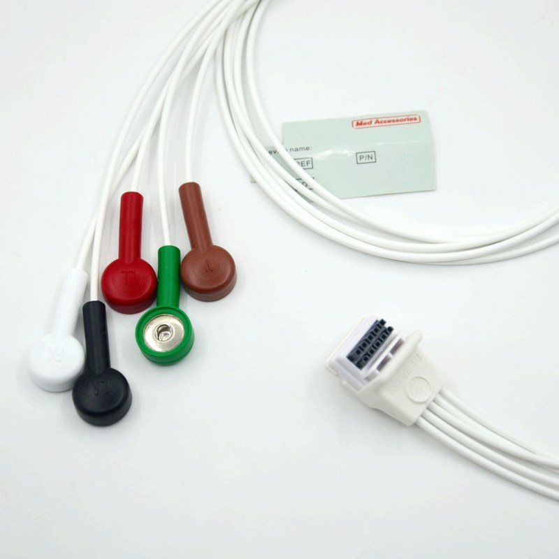 Compatible Mortara H3 Holter Grabadora de ECG Cable de conducción 5 cables de conducción Snap AHA