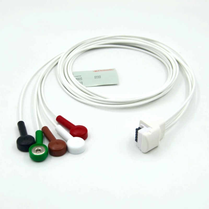 Compatible Mortara H3 Holter Grabadora de ECG Cable de conducción 5 cables de conducción Snap AHA
