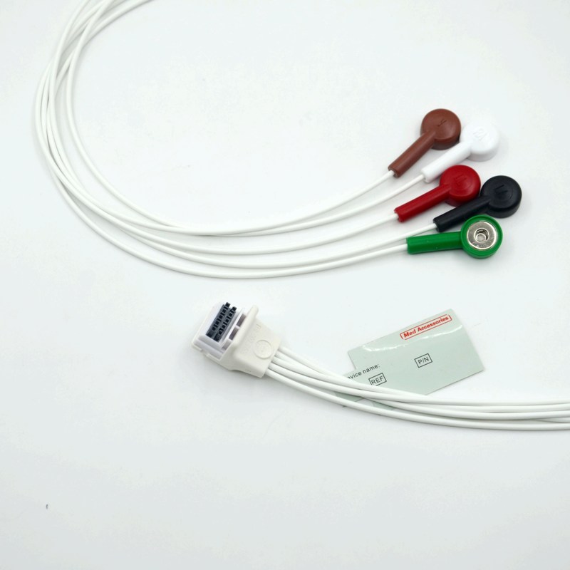 Compatible Mortara H3 Holter Grabadora de ECG Cable de conducción 5 cables de conducción Snap AHA