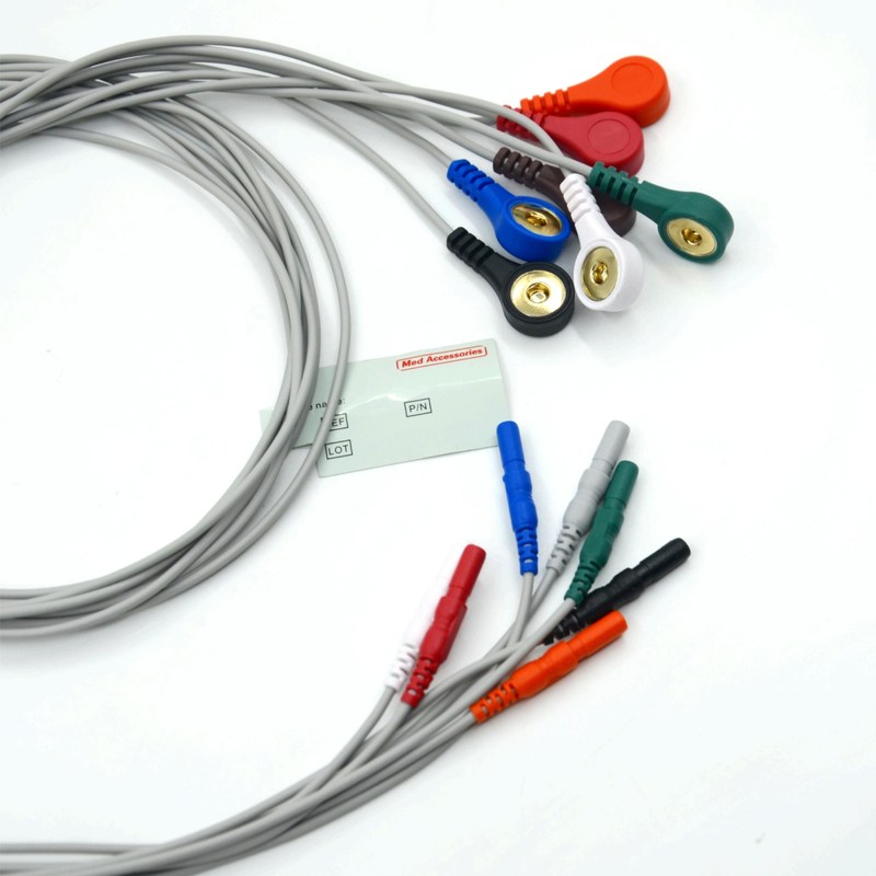 De alta calidad Din Tipo 7 de plomo Snap Holter grabador de ECG cables de plomo