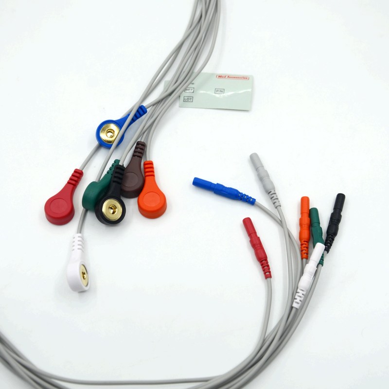 De alta calidad Din Tipo 7 de plomo Snap Holter grabador de ECG cables de plomo