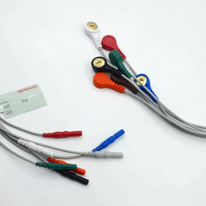 De alta calidad Din Tipo 7 de plomo Snap Holter grabador de ECG cables de plomo