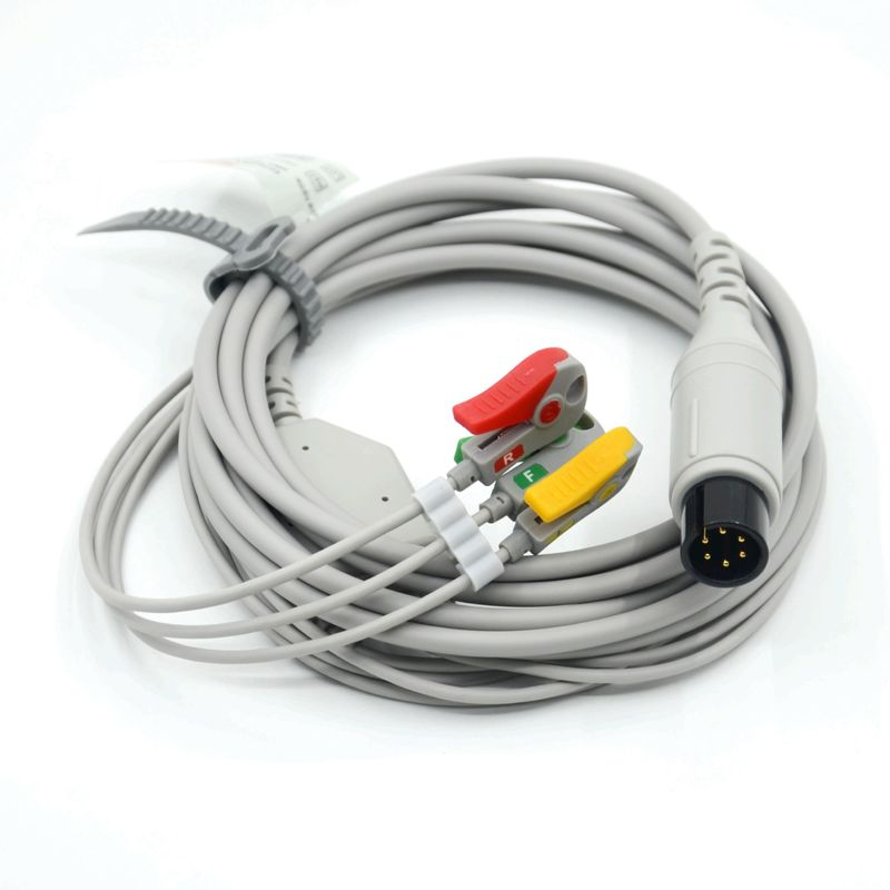 Cable de ECG de 3 derivaciones compatible con AAMI IEC Grabber para accesorios médicos