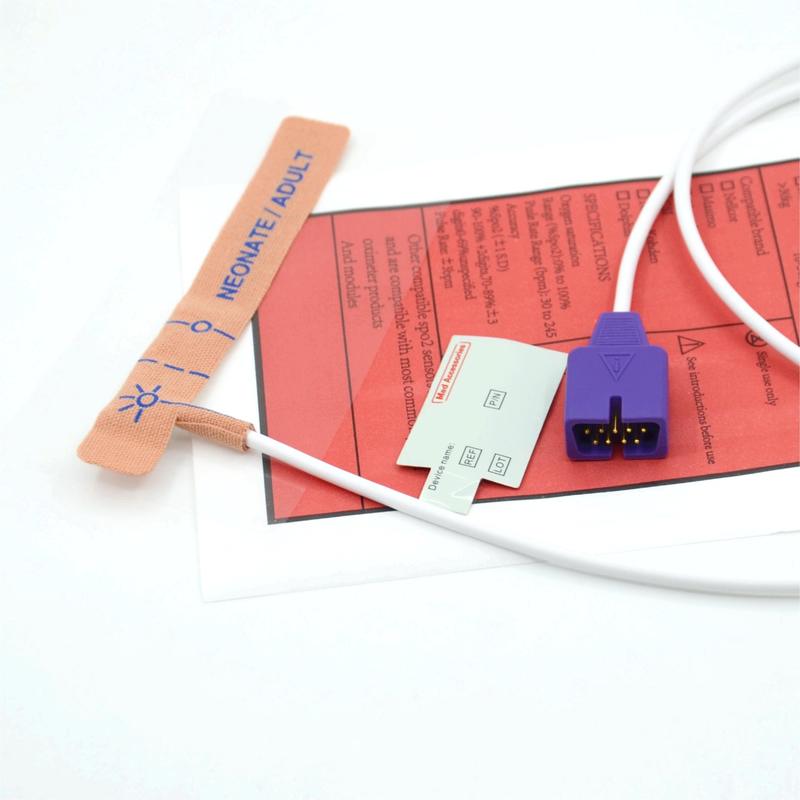 Proveedor de accesorios médicos Tejido elástico Compatible con sensor SpO2 desechable nellcor de 9 pines para neonatos/adultos