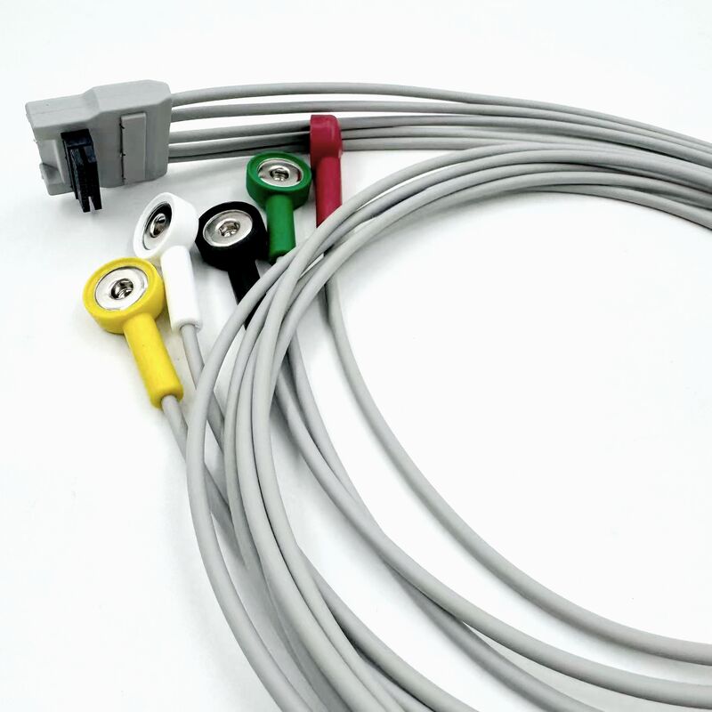 Accesorios médicos de alta calidad con certificación RoHS Silicona de diagnóstico IEC Color 5 grabador de plomo ECG ECG Cable compatible con BLT