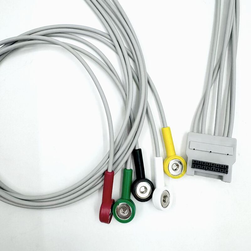 Accesorios médicos de alta calidad con certificación RoHS Silicona de diagnóstico IEC Color 5 grabador de plomo ECG ECG Cable compatible con BLT