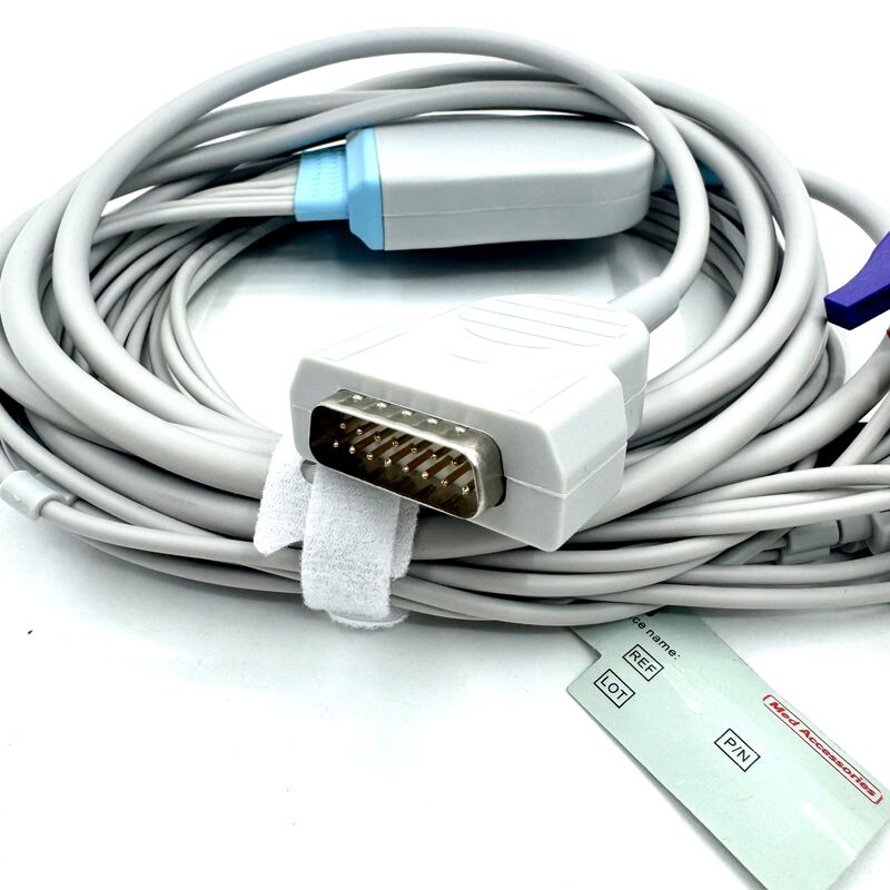 Accesorios Med Compatible 10 Cable de ECG de plomo con extremo de agarre de grado médico TPU Latéx Consumibles médicos con certificación RoHS