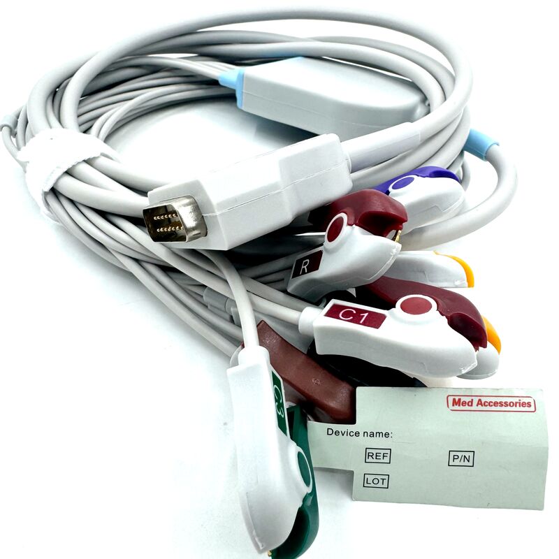 Accesorios Med Compatible 10 Cable de ECG de plomo con extremo de agarre de grado médico TPU Latéx Consumibles médicos con certificación RoHS