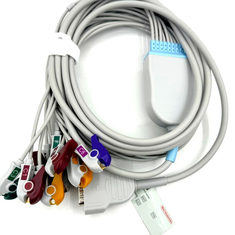 Accesorios Med Compatible 10 Cable de ECG de plomo con extremo de agarre de grado médico TPU Latéx Consumibles médicos con certificación RoHS