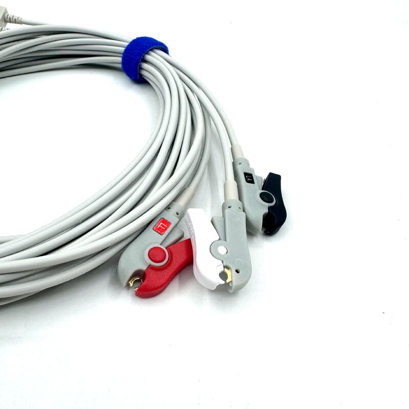 Accesorios médicos de alta calidad RoHS Certificado de diagnóstico Silicona IEC Color 3-Lead Grabber ECG Cable Leadwire