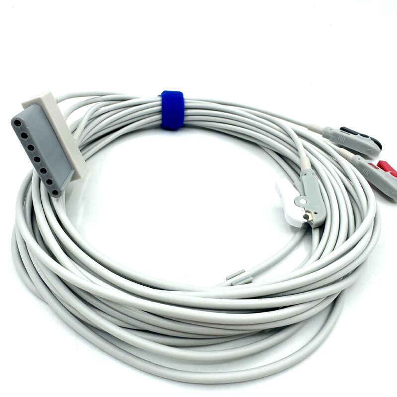 Accesorios médicos de alta calidad RoHS Certificado de diagnóstico Silicona IEC Color 3-Lead Grabber ECG Cable Leadwire